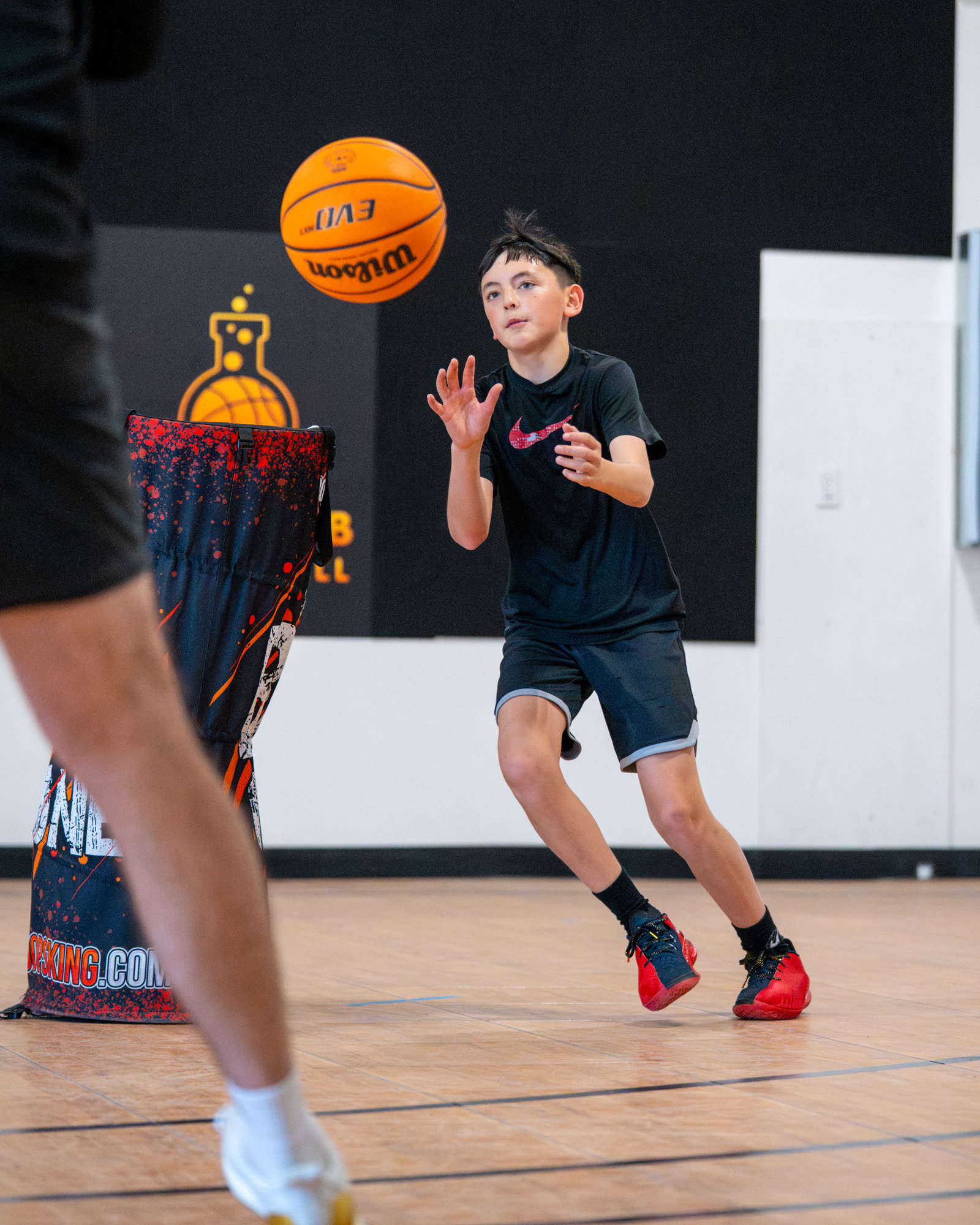 Player catching a pass in a private training drill