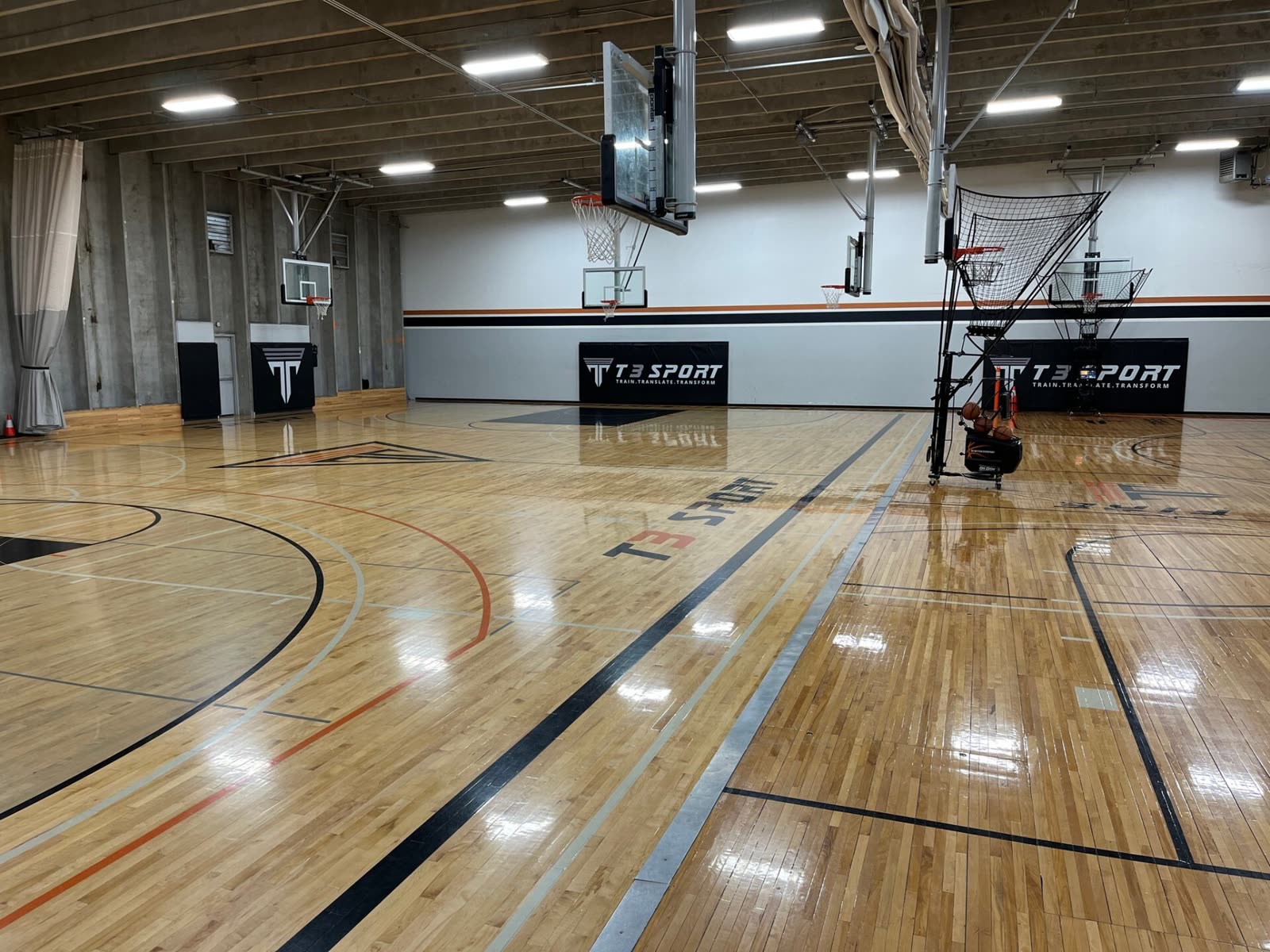 The indoor basketball court at T3 Sport in Boise, ID
